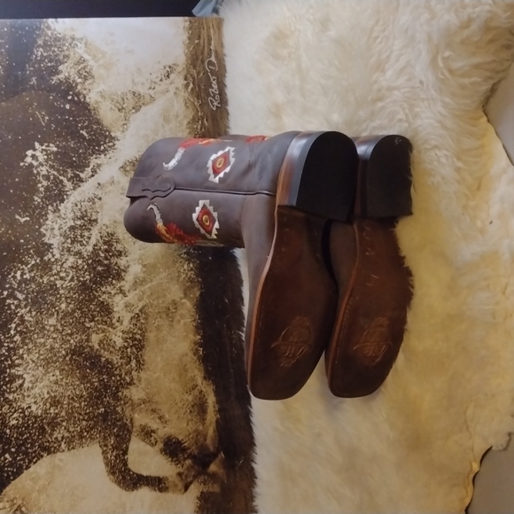 New Handmade Chocolate Brown Embroidered Cowhide Leather Square Toe Size 8.5 - Picture 5 of 12